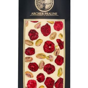 Czekolada biała z pistacją soloną, oraz wiśnią liofilizowaną 100g