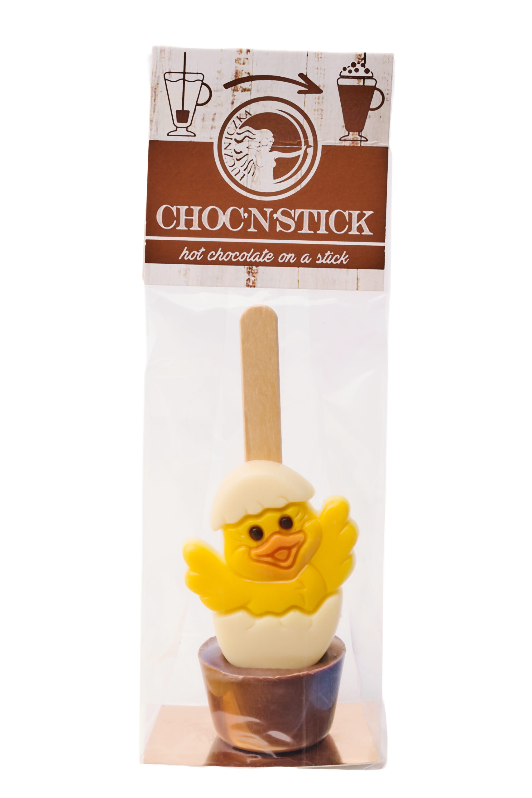 Czekolada mleczna na patyku z dodatkiem figurki kurczaczka 37 g